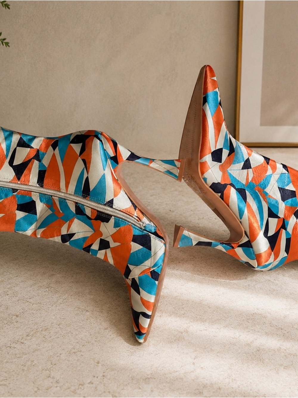 Azalea Wang - Orange Multi Geometric Ankle Boots - Picture 3 of 9